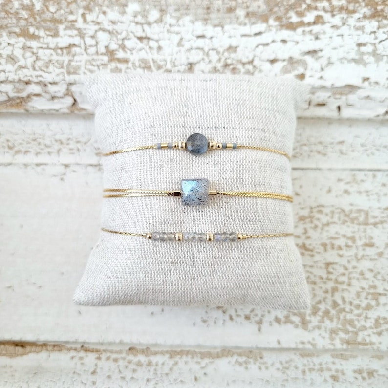 Labradorite lithotherapy bracelet Personalized, minimalist, fine women's jewelry, in 14k gold filled and natural fine stone Tadaam jewelry image 1