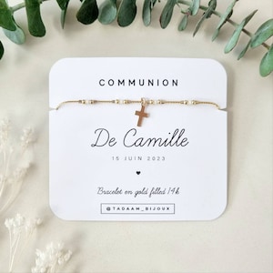 Bracelet personnalisé enfant | Bijou Croix en Or | Carte personnalisé Prénom | Cadeau de communion, Baptème, naissance, demoiselle honneur