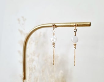 Bridal Earrings in Mother of Pearl and Gold Gold filled 14k | Natural stone White mother-of-pearl | Bridal Jewelry Bridal Jewelry | Tadaam