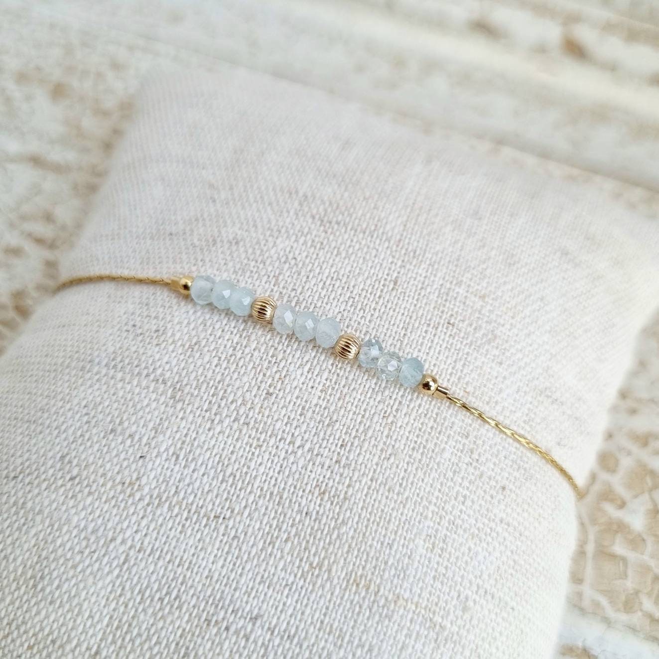 Aquamarine Lithotherapy Bracelet Minimalist Personalized Women\'s Jewelry,  Fine, in Gold Filled 14k and Natural Fine Stone Tadaam Jewelry - Etsy
