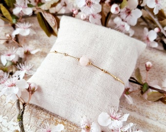 Bracelet lithothérapie Morganite | Bijou femme personnalisé, minimaliste, fin, en gold filled 14k et pierre fine naturelle | Tadaam bijoux