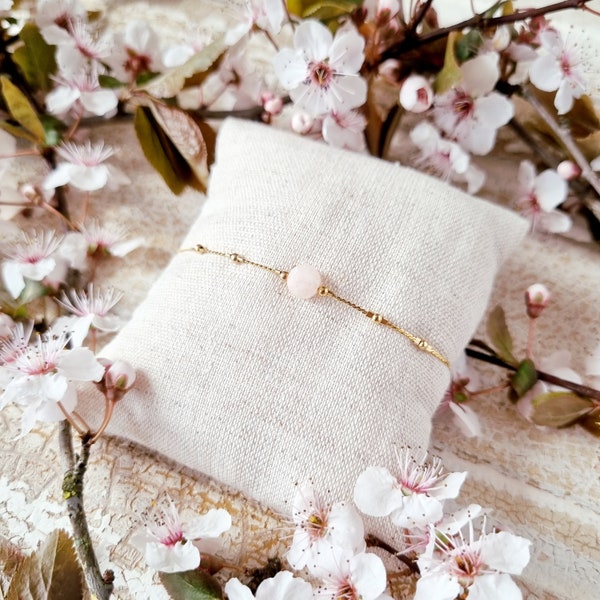 Bracelet lithothérapie Morganite | Bijou femme personnalisé, minimaliste, fin, en gold filled 14k et pierre fine naturelle | Tadaam bijoux
