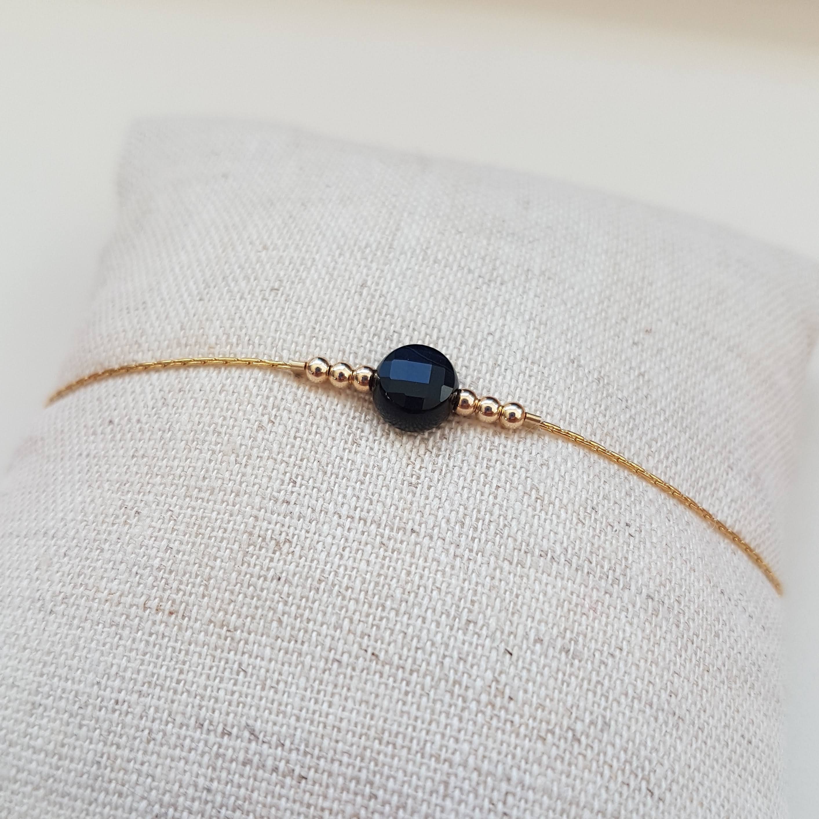Bracelet pierre naturelle femme Agate noire fantaisy réglable | Leriana
