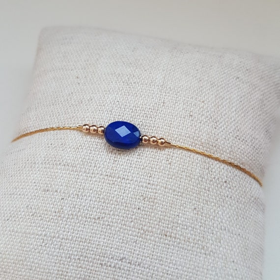 Bracelet Lapis lazuli Lithotherapie Amitie Protection Bijou minimaliste pour femme en Gold filled et pierre naturelle Tadaam bijoux