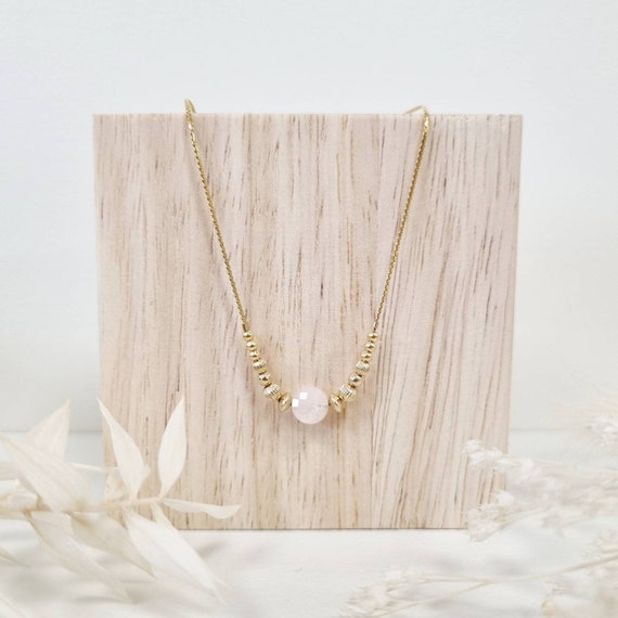 Collier fin ras du cou, pierre naturelle en Quartz rose Collier femme  minimaliste, chaine fine en Or Gold filled Cadeau femme Tadaam