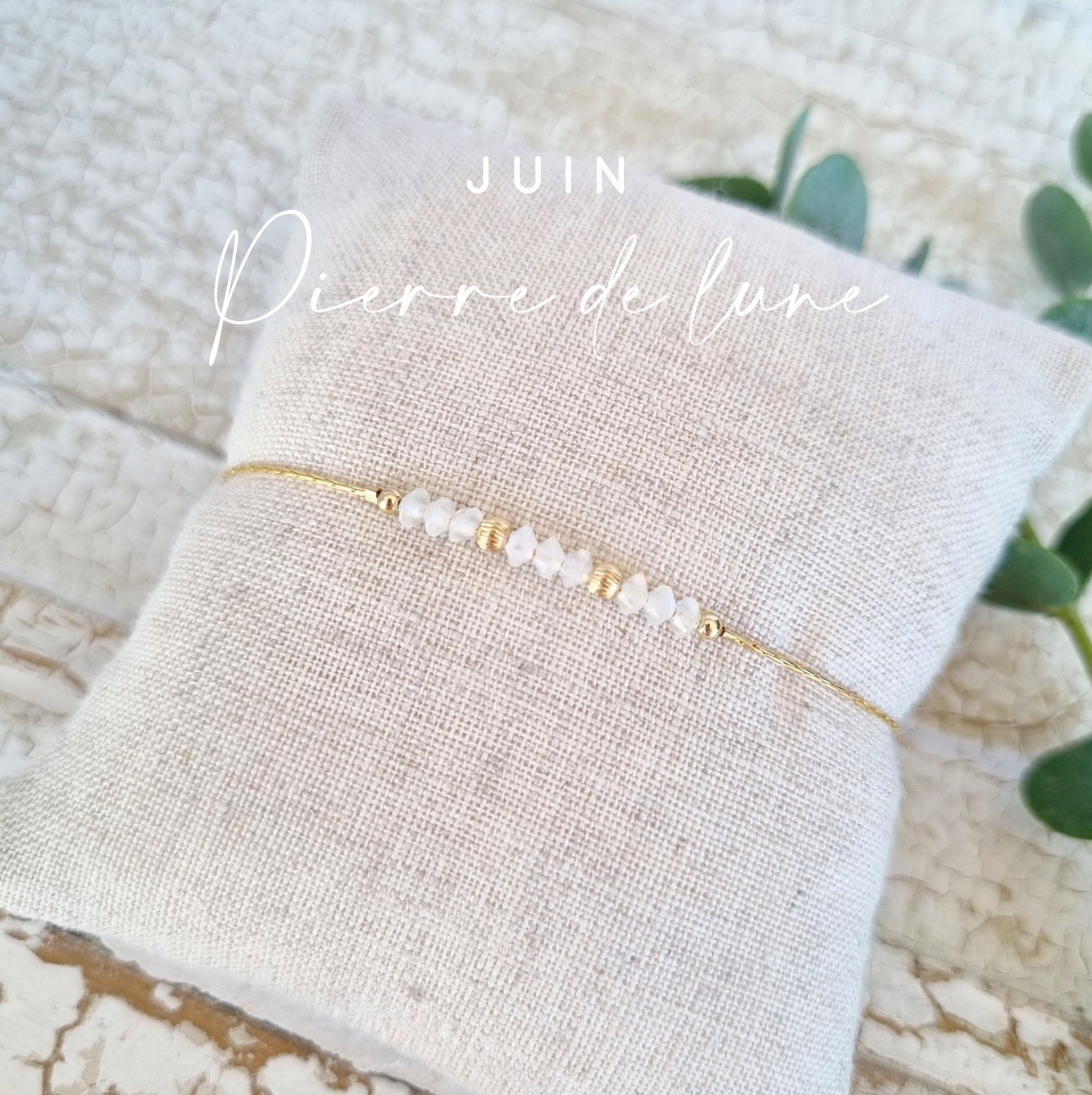 Bracelet pierre de naissance du mois de juin | Pierre de Lune | Bracelet personnalisé | Birthstone | résistant à l'eau | Pierre naturelle |