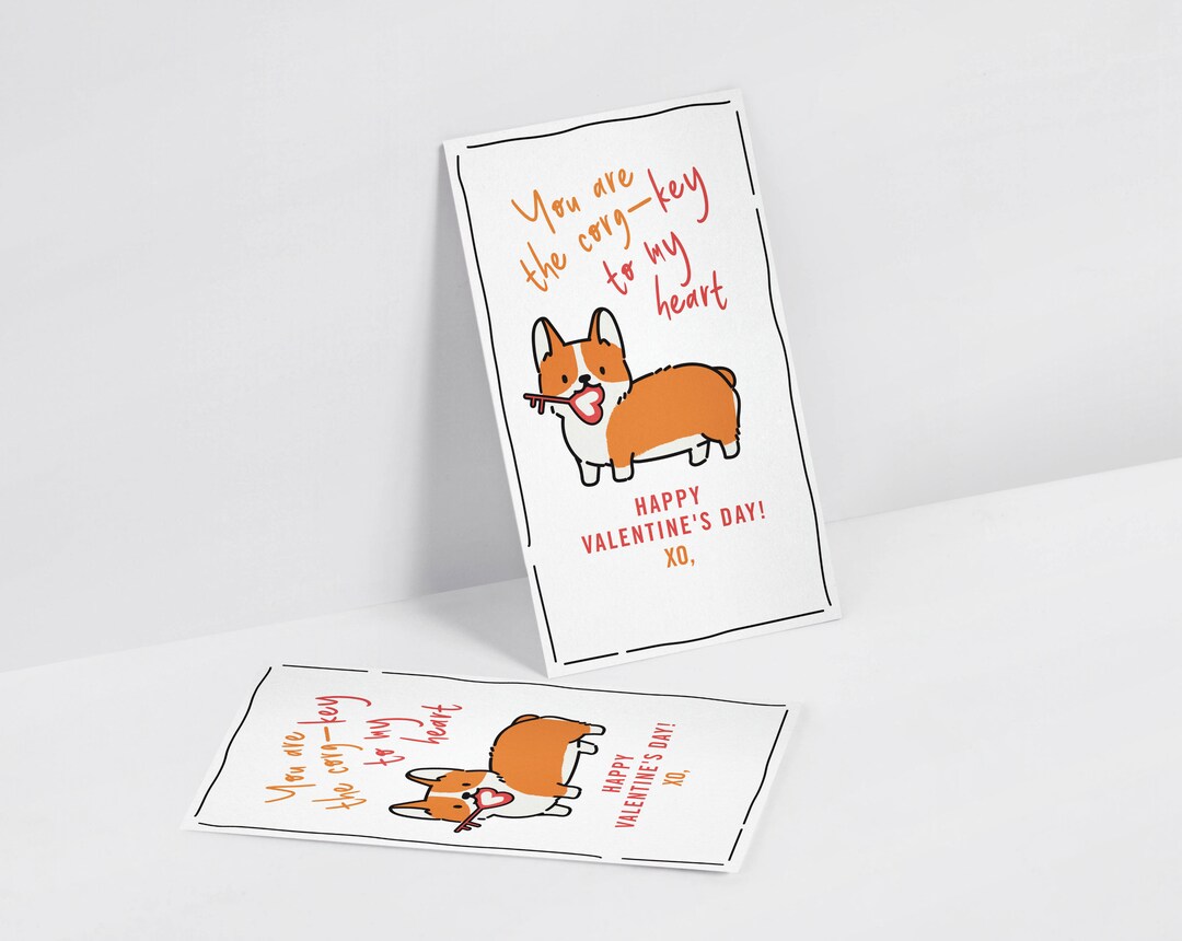 Corgi Valentine Cards for Kids, Kids Valentine Cards, Printable School ...