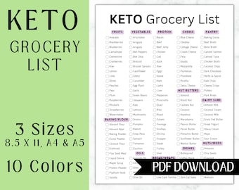 Keto boodschappenlijst afdrukbaar | Koolhydraatarm voedsel | Boodschappen doen | Maaltijdplanner | Keto-tracker | Weekmenuplanner
