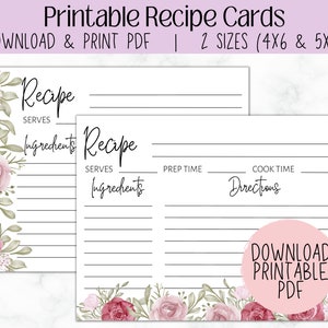 Recipe Card Template | Floral Bridal Shower | Wedding Shower | Floral Theme | Instant Download