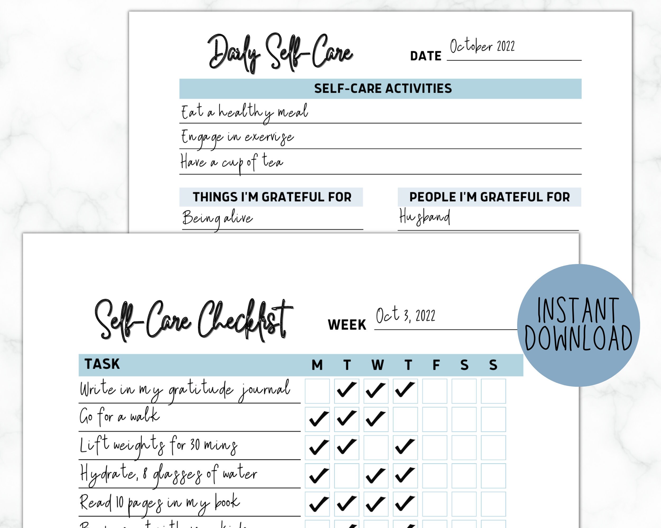 Self Care Checklist | Planner Journal Tracker | Wellness Printable ...