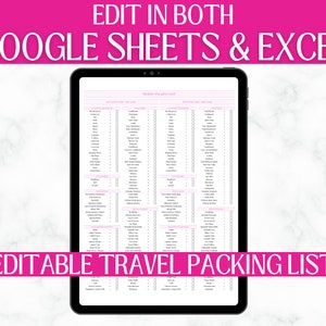 Travel Packing List | Google Sheets Packing Checklist | EDITABLE | Wedding | Family | Cruise | Vacation | Travel Planner