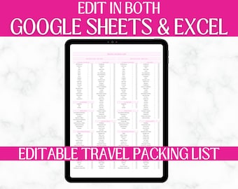 Travel Packing List | Google Sheets Packing Checklist | EDITABLE | Wedding | Family | Cruise | Vacation | Travel Planner