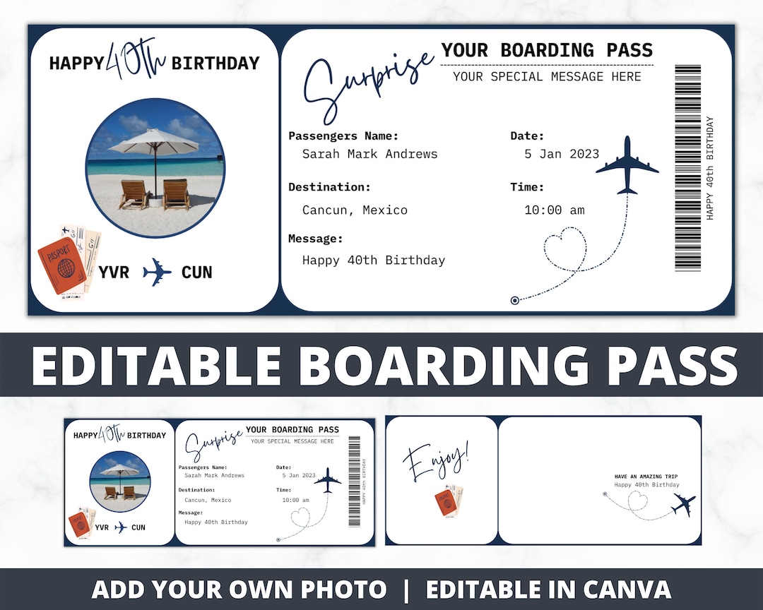EDITABLE Boarding Ticket Template | Birthday Boarding Pass | Plane ...