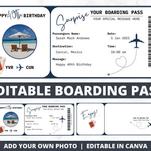 EDITIERBARE Bordkartenvorlage | Bordkarte zum Geburtstag | Flugticket | Flugticket | Urlaubsziel