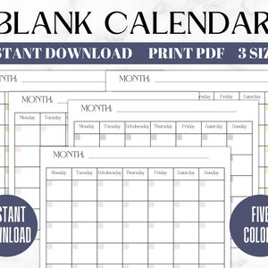 Blank Printable Calendar | Blank Calendar | Portrait | Instant Download | Printable Digital Download | Monthly Planner
