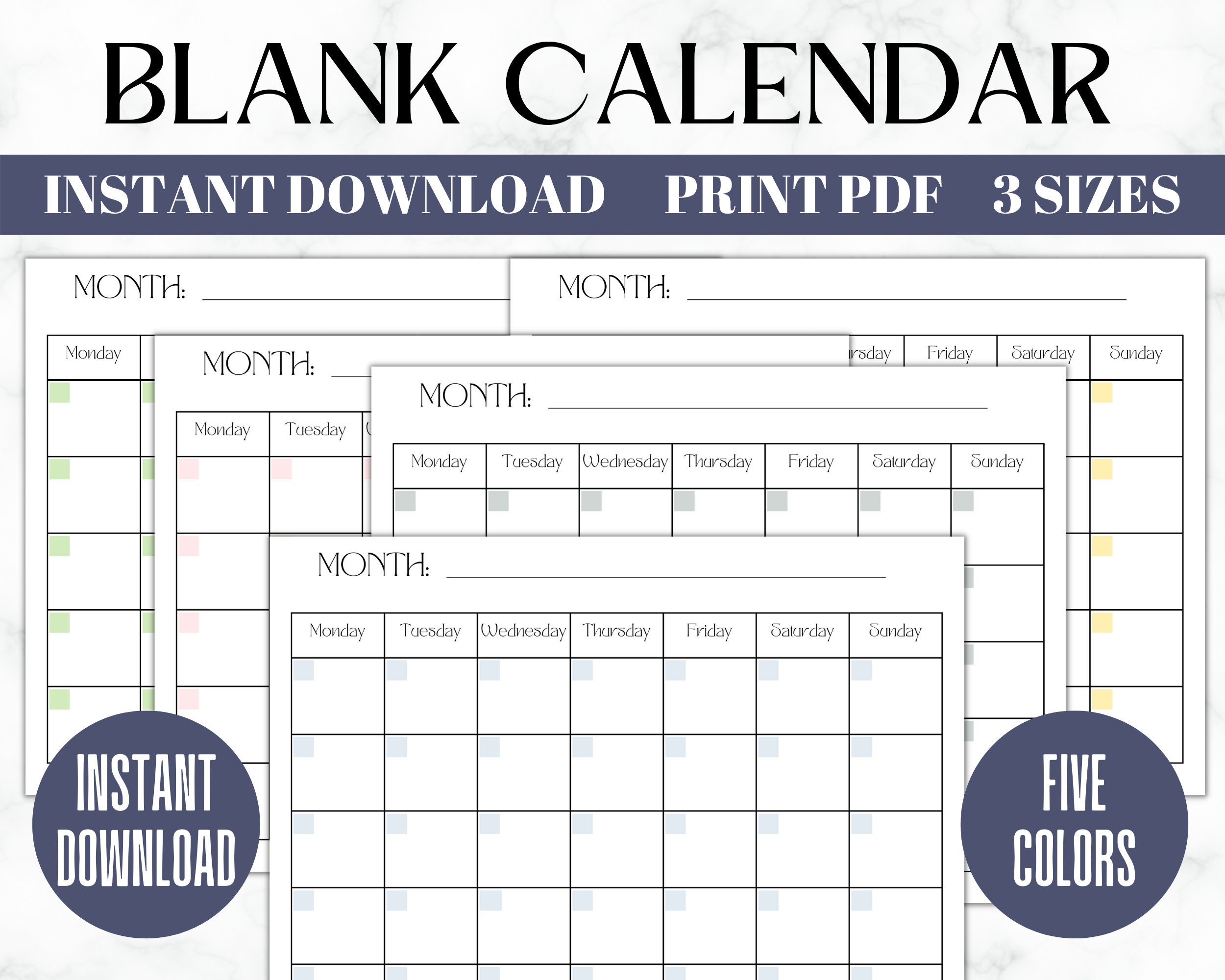 Blank Printable Calendar Blank Calendar Portrait Instant Download ...