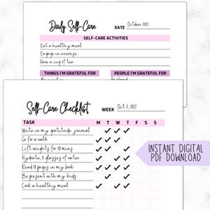 Self Care Checklist Journal | Wellness Planner | Mental Health Tracker | Daily Routine | Mindfulness Workbook | Digital Printable image 8