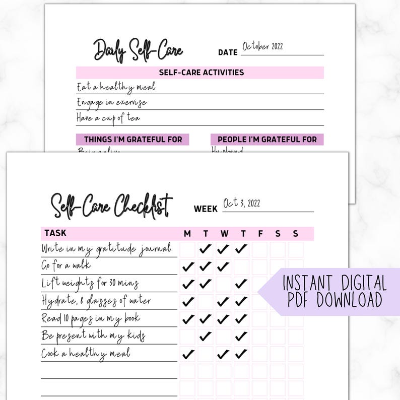 Self Care Checklist Journal | Wellness Planner | Mental Health Tracker | Daily Routine | Mindfulness Workbook | Digital Printable image 8
