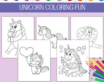 Unicorn Coloring Pages | Kids Activity Book | Preschool & Kindergarten Learning | Birthday Party Printable | PDF