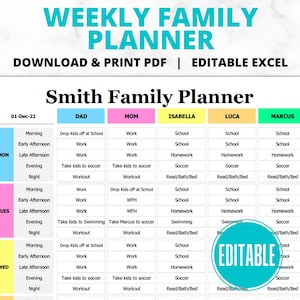 EDITABLE Daily Family Planner Schedule | Hourly Planner | Family Organizer | Datebook | Planning Aid | Download & Edit