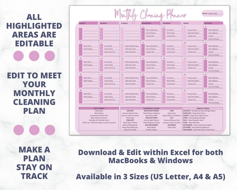 Editable cleaning schedule family routine planner monthly cleaning