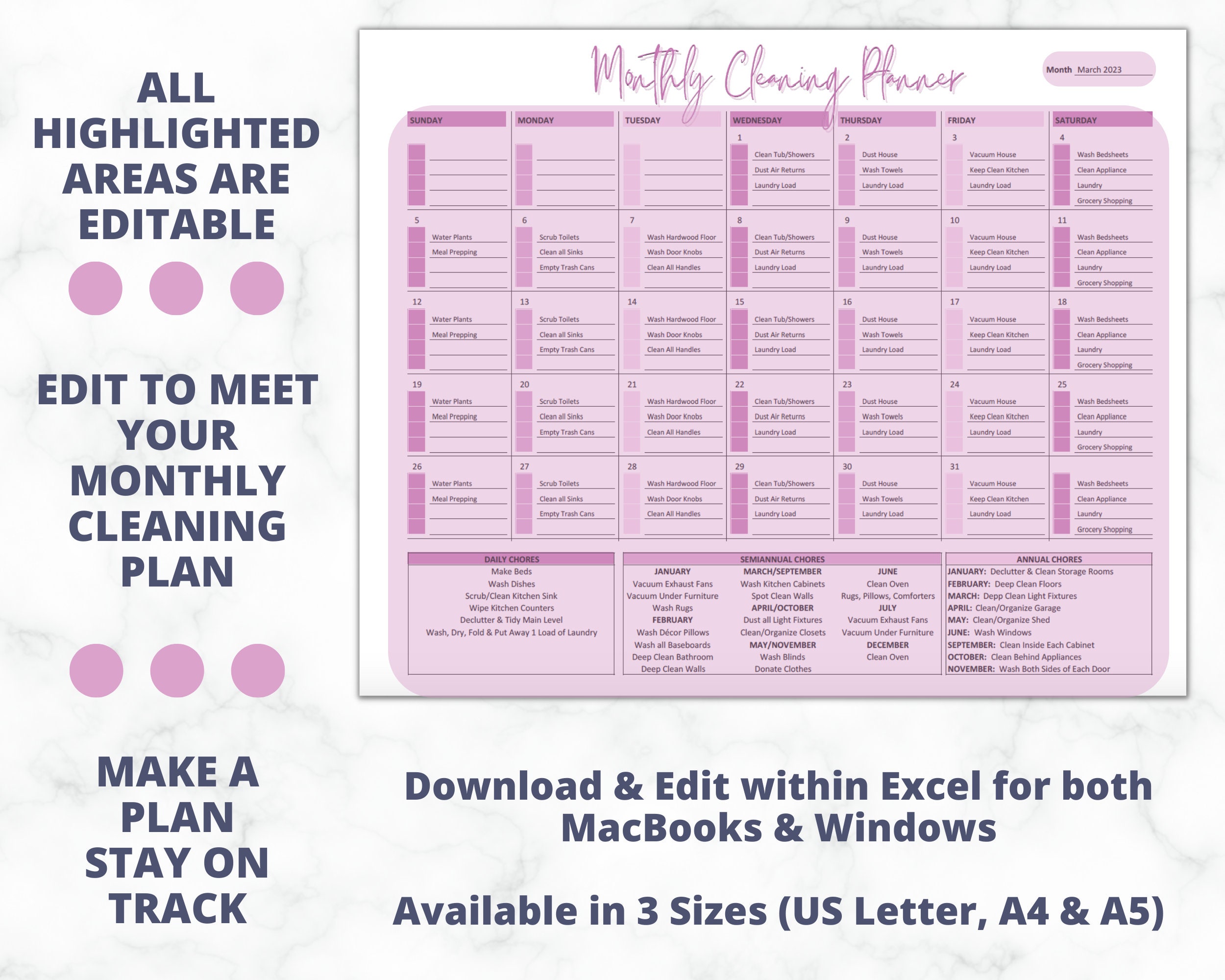 EDITABLE Cleaning Schedule Family Routine Planner Monthly Cleaning ...