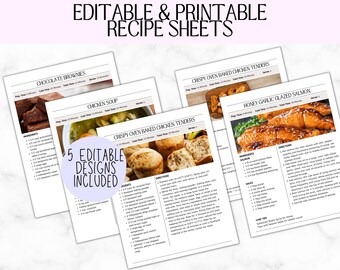 Modèle de recette | Modifiable avec Canva | Insertion pour classeur de cuisine | Design minimaliste style ferme | Planification des repas | Téléchargement PDF instantané