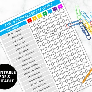EDITABLE Responsibility Chart Printable | Chore Chart | Kids Reward ...