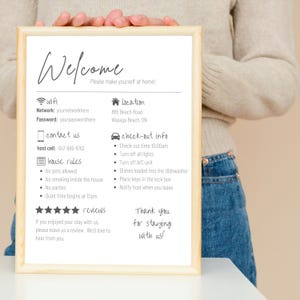 Airbnb Welcome Sign | Editable Printable Sign | Minimalist Design | Editable in Canva | Host Bundle Set | Wifi Template image 2