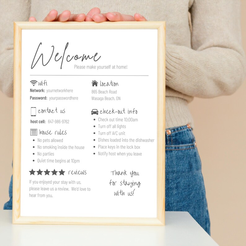 Airbnb Welcome Sign | Editable Printable Sign | Minimalist Design | Editable in Canva | Host Bundle Set | Wifi Template image 2