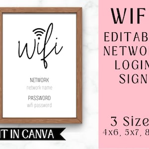 Wifi Password Sign | Editable Wifi Sign | Edit in Canva | Edit & Print | Airbnb Welcome | QR Code | Instant Download