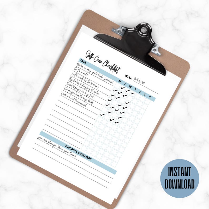 Self Care Checklist Journal | Wellness Planner | Mental Health Tracker | Daily Routine | Mindfulness Workbook | Digital Printable image 7