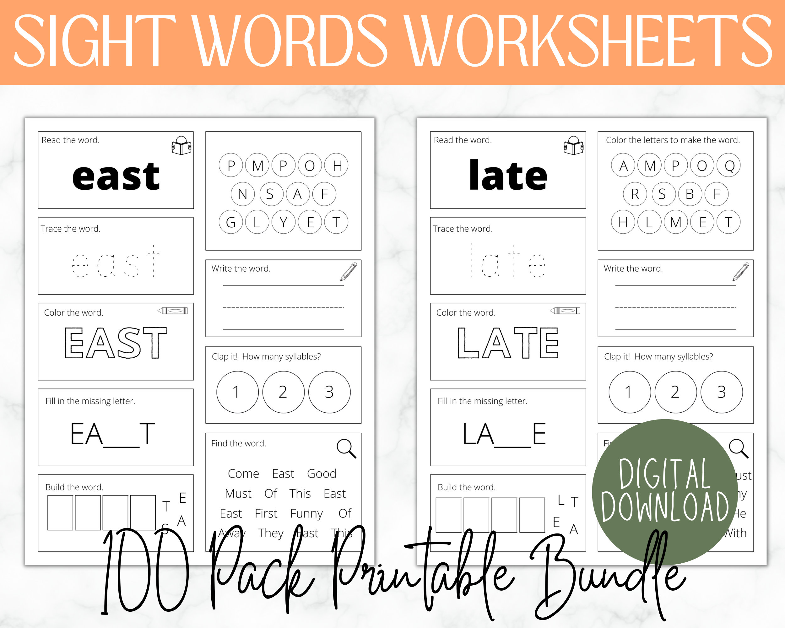 100 Printable Sight Words | Kindergarten Worksheets | Practice Spelling ...