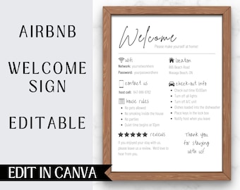 Airbnb Welcome Sign | Editable Canva Template | WiFi Password | House Rules | Guest Guide | Host Bundle