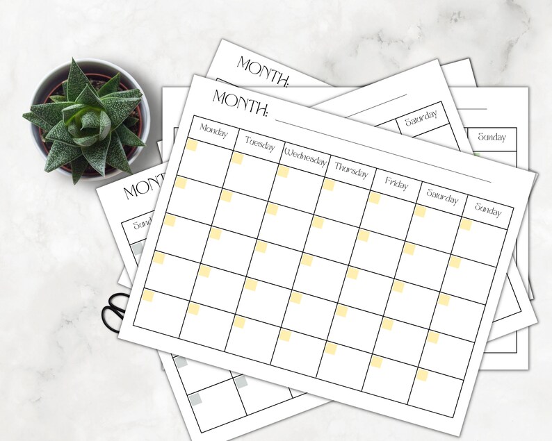 Blank Printable Calendar | Blank Calendar | Portrait | Instant Download ...