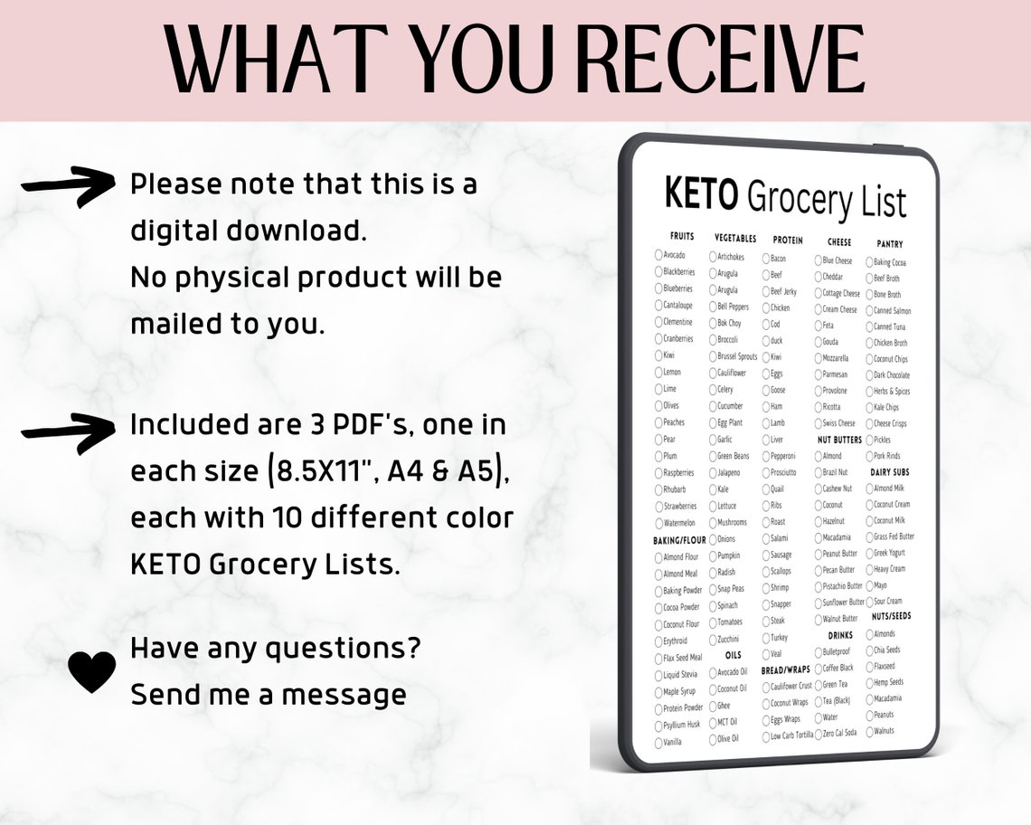Keto Grocery List Printable Low Carb Keto Food List Groceries Planner ...
