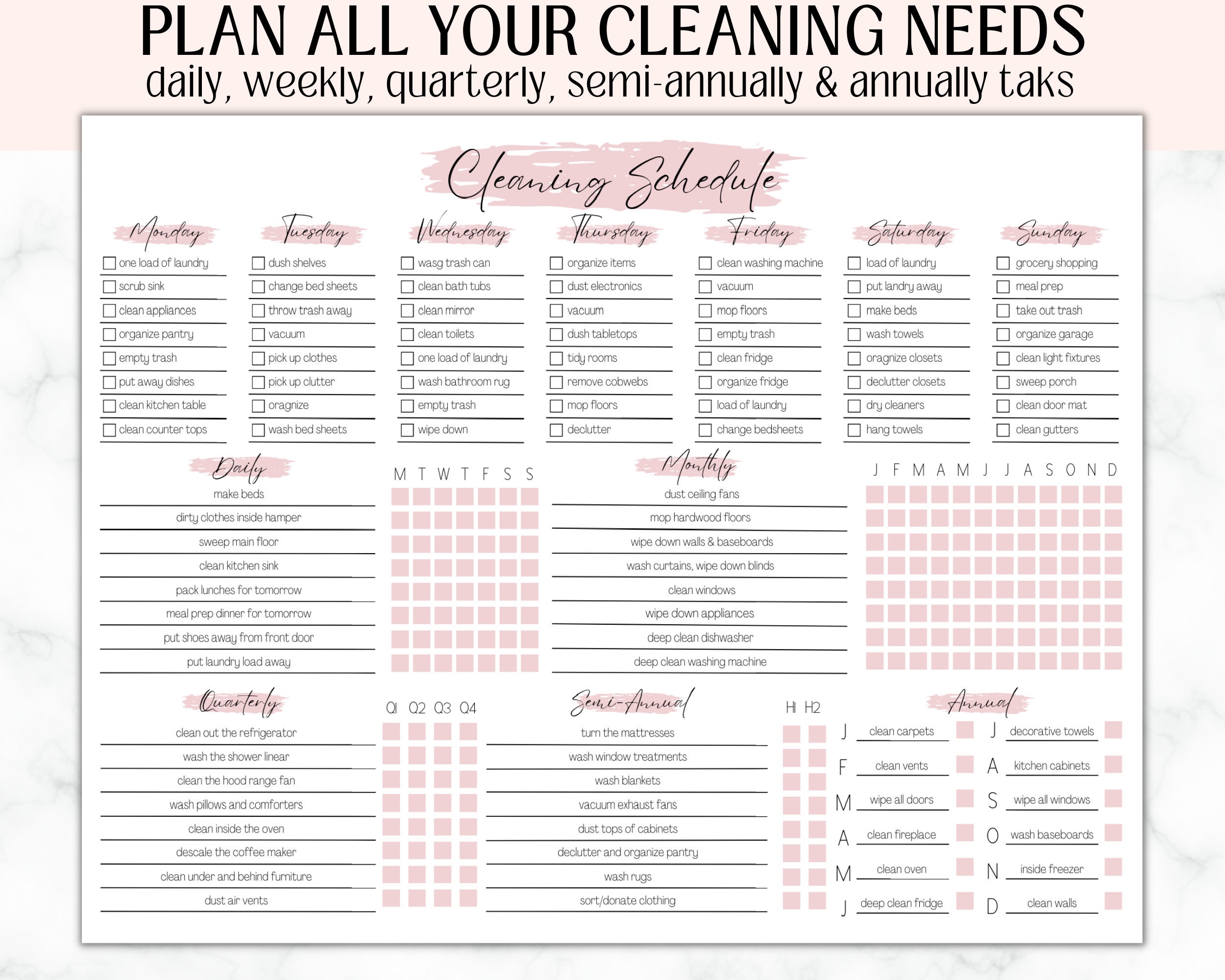 EDITABLE Cleaning Planner Checklist Cleaning Schedule Weekly House ...