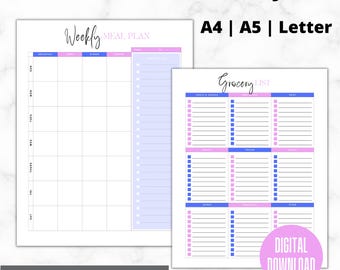 Weekly Meal Planner | Printable Grocery List | Meal Plan Template | Weekly Shopping Tracker | Grocery Planner