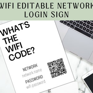 Wifi Password Sign | Editable Wifi Sign | Edit in Canva | Edit & Print | Airbnb Welcome | QR Code | Instant Download