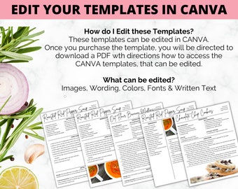 EDITIERBARE Rezeptkarte | Canva Template | Minimalistisches Design | Herunterladen und drucken | Mahlzeitenplaner | Rezept Essen Buch
