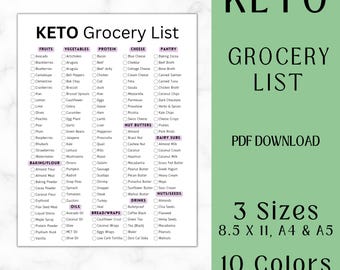 Keto Grocery List Printable | Low Carb Meal Planner | Weekly Menu Organizer | Food Tracker | Healthy Lifestyle | Instant PDF Download