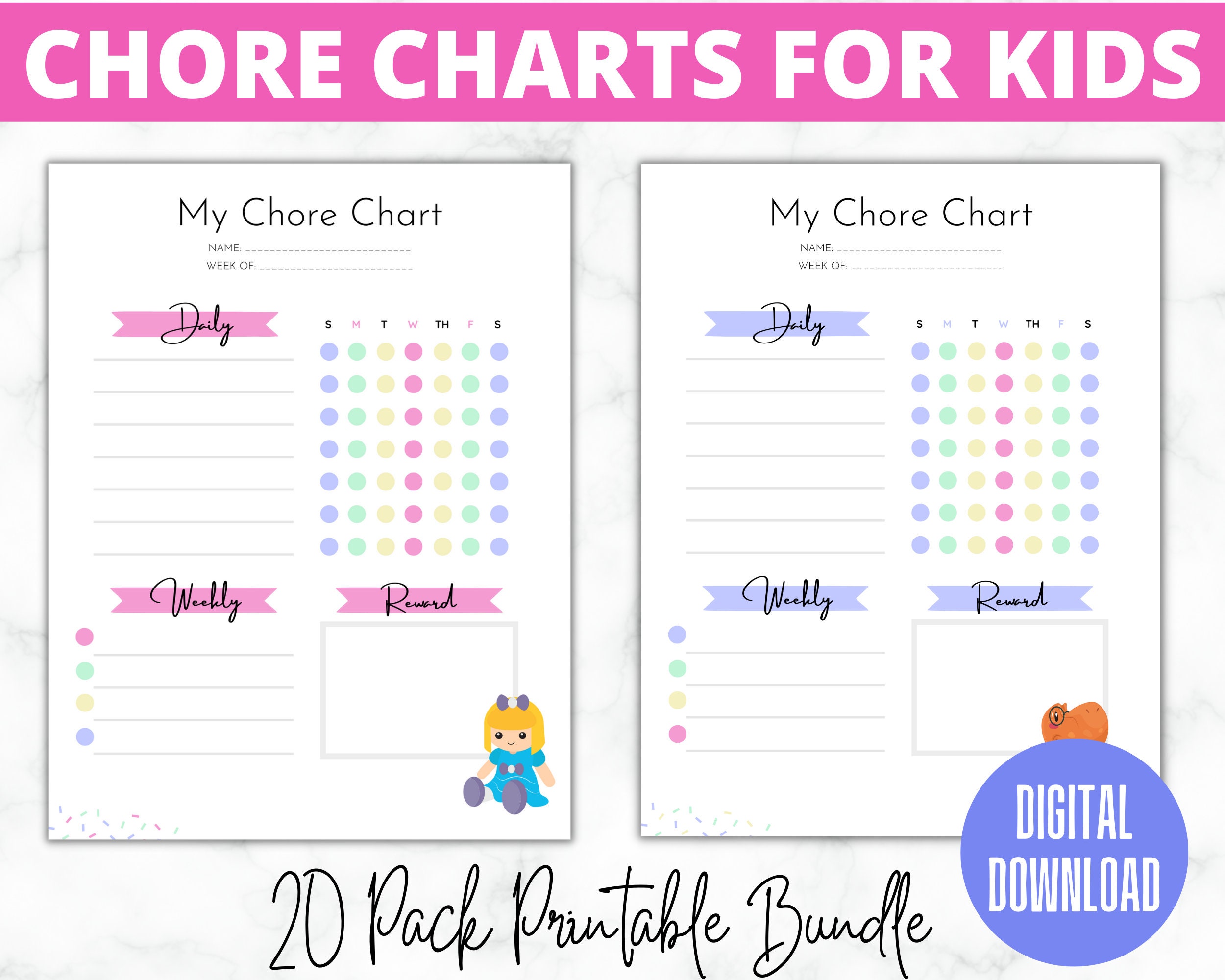 Kids Chore Charts Daily Checklist Reward Screen Time Allowance Chores ...