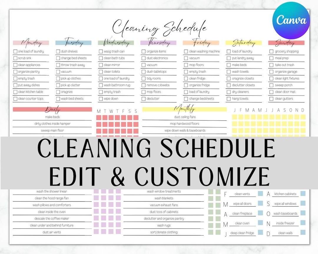 EDITABLE Cleaning Planner | Checklist | Cleaning Schedule | Weekly ...