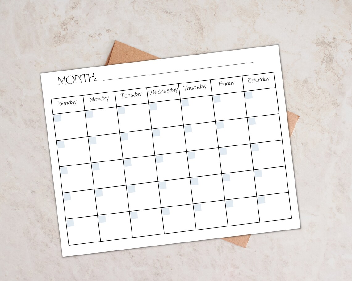 Blank Printable Calendar Blank Calendar Portrait Instant Download ...