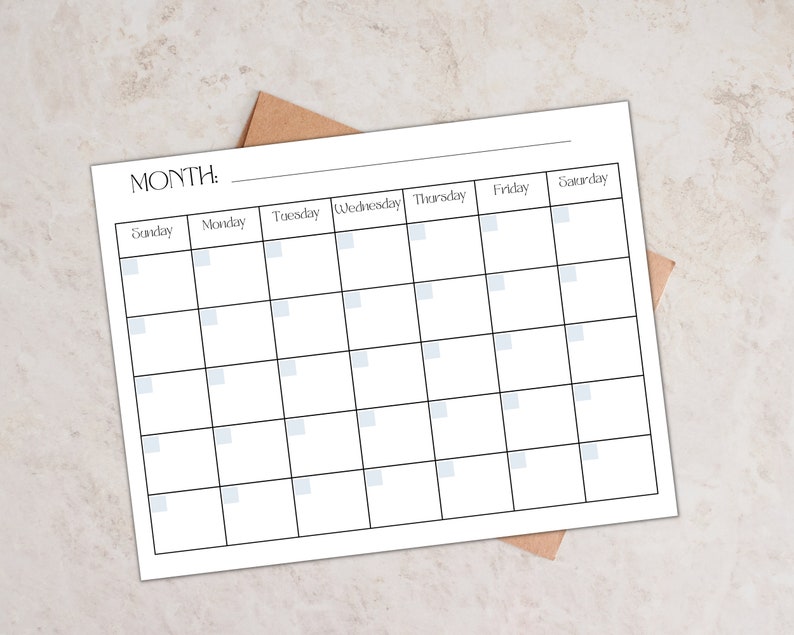 Blank Printable Calendar | Blank Calendar | Portrait | Instant Download ...