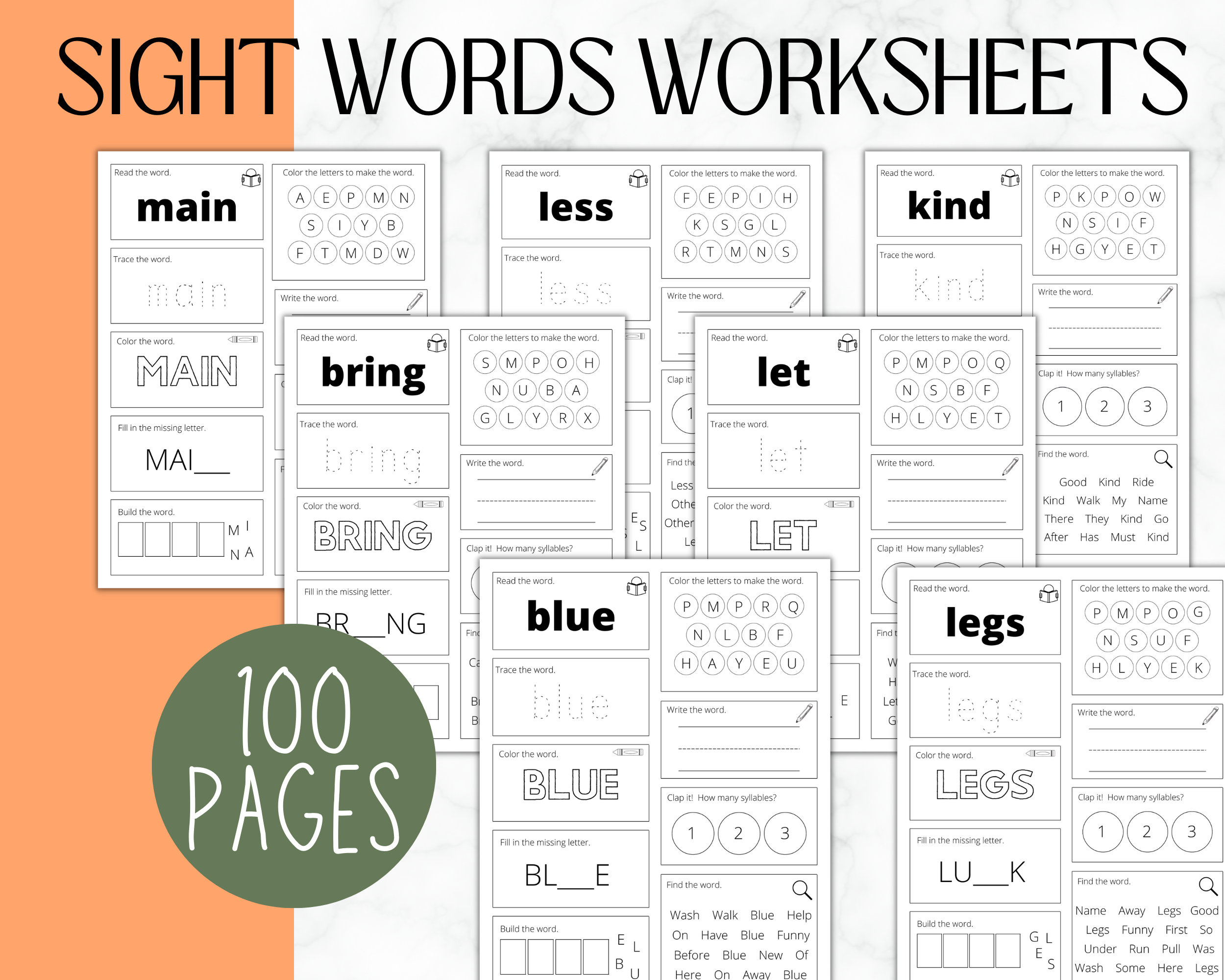 100 Printable Sight Words | Kindergarten Worksheets | Practice Spelling ...