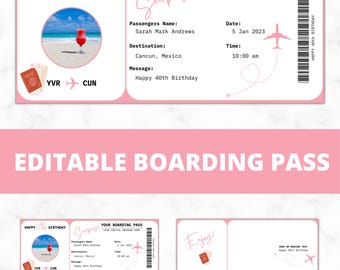 EDITABLE Boarding Pass Template | Birthday Invitation | Airline Ticket | Surprise Trip Reveal | Canva Template | Digital Download