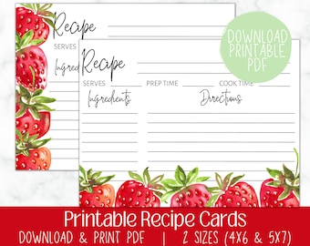 Recipe Card Template | Strawberry Bridal Shower | Wedding Shower | Strawberry Theme | Instant Download