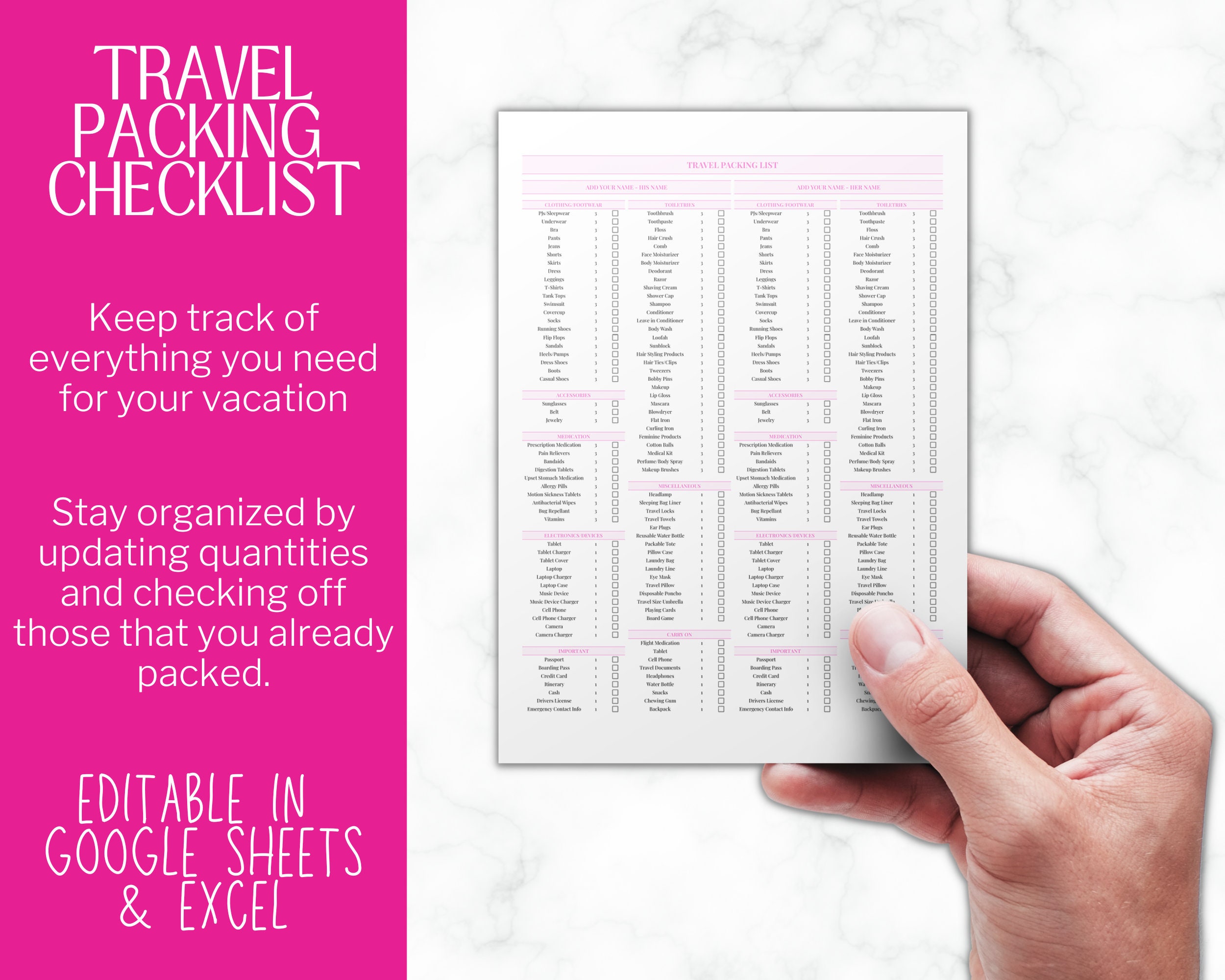 Travel Packing List | Google Sheets Packing Checklist | EDITABLE ...