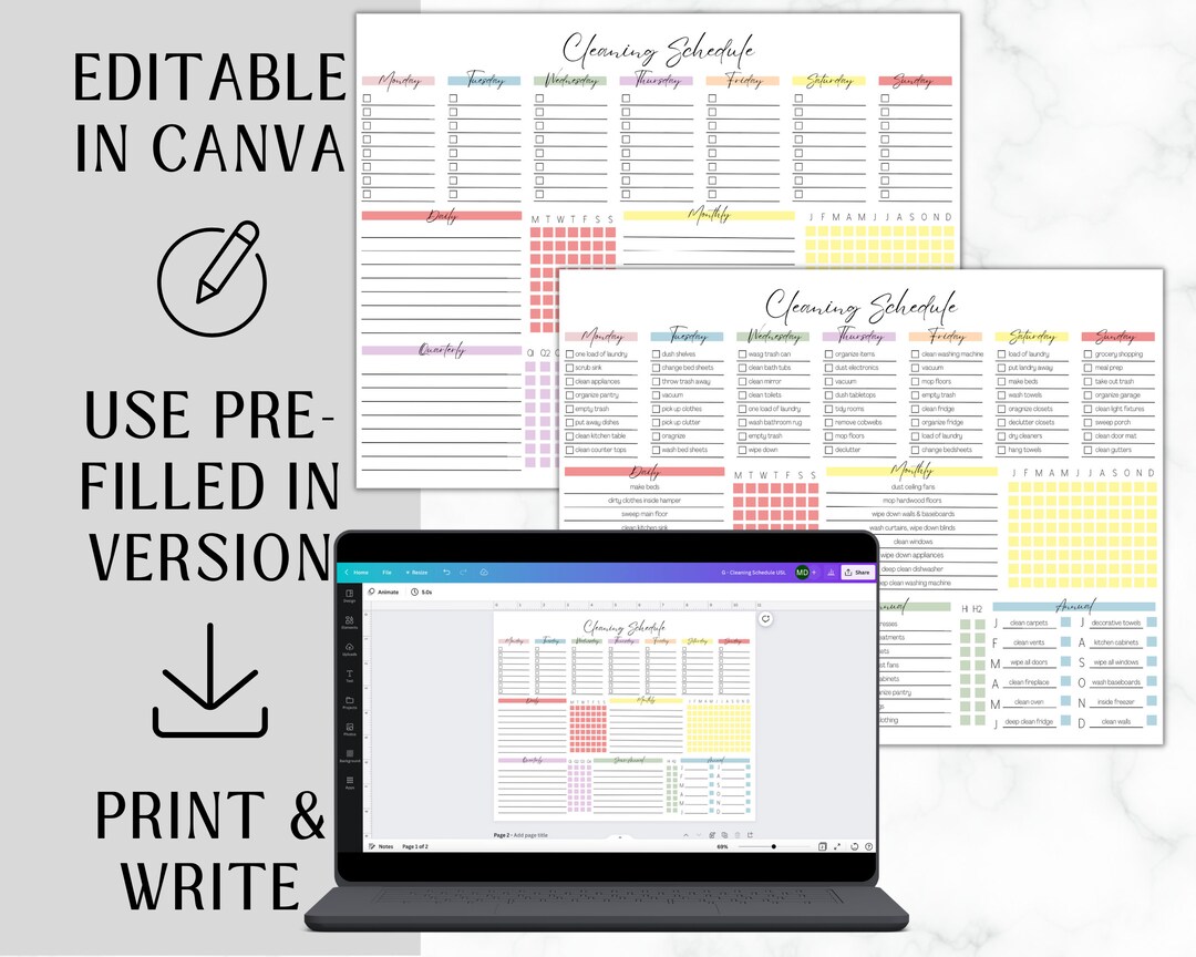 EDITABLE Cleaning Planner | Checklist | Cleaning Schedule | Weekly ...